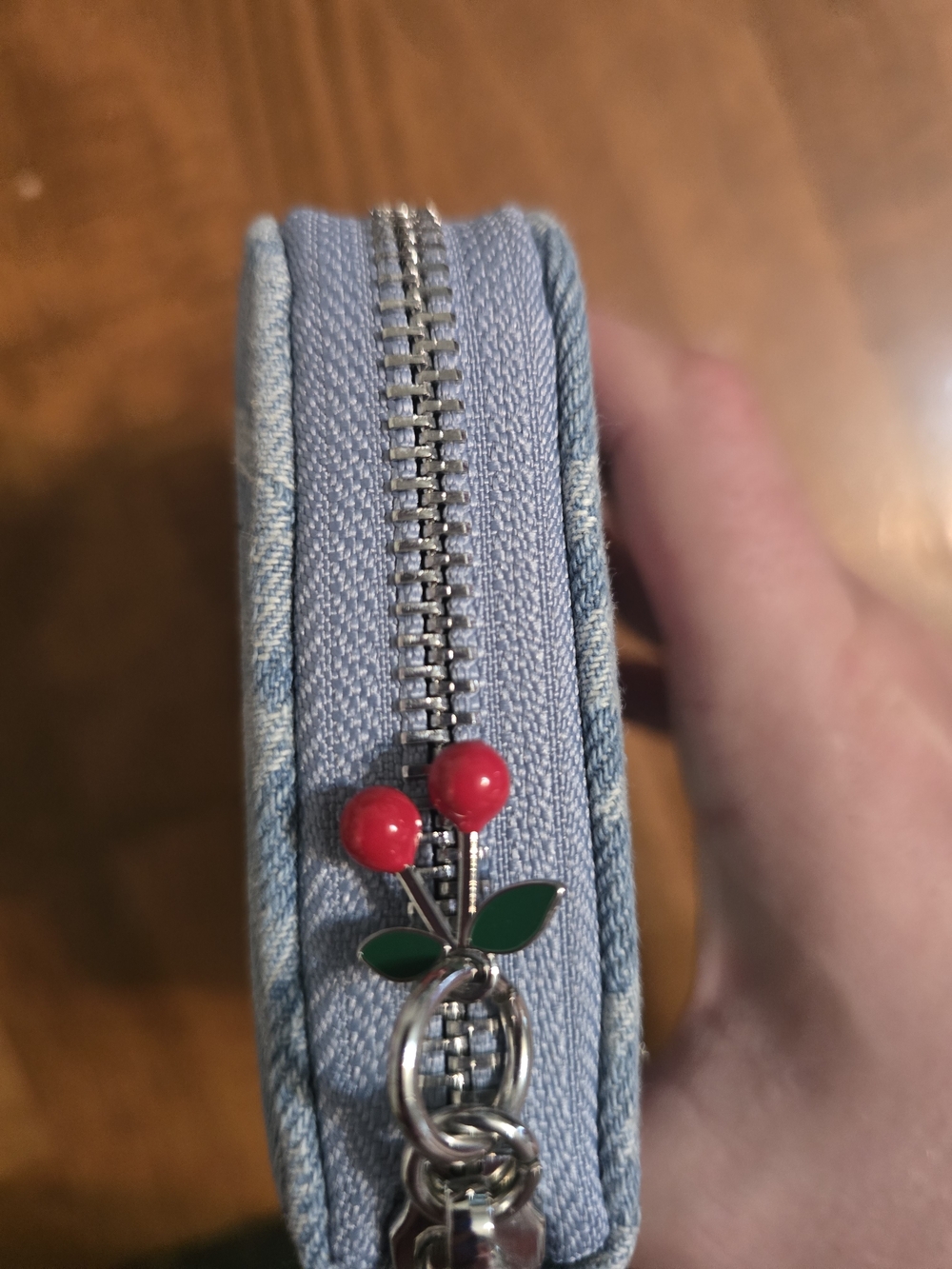 GUESS Denim Cherry Zip Around Wallet - Light Blue - Picture 2 of 6